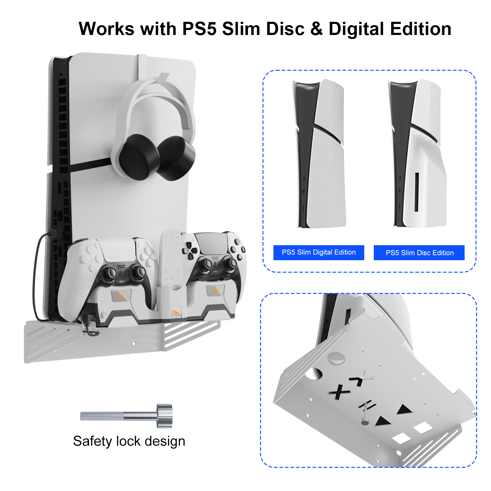 PlayCool 2-in-1 Wall Mount & Charger for PS5 with LED