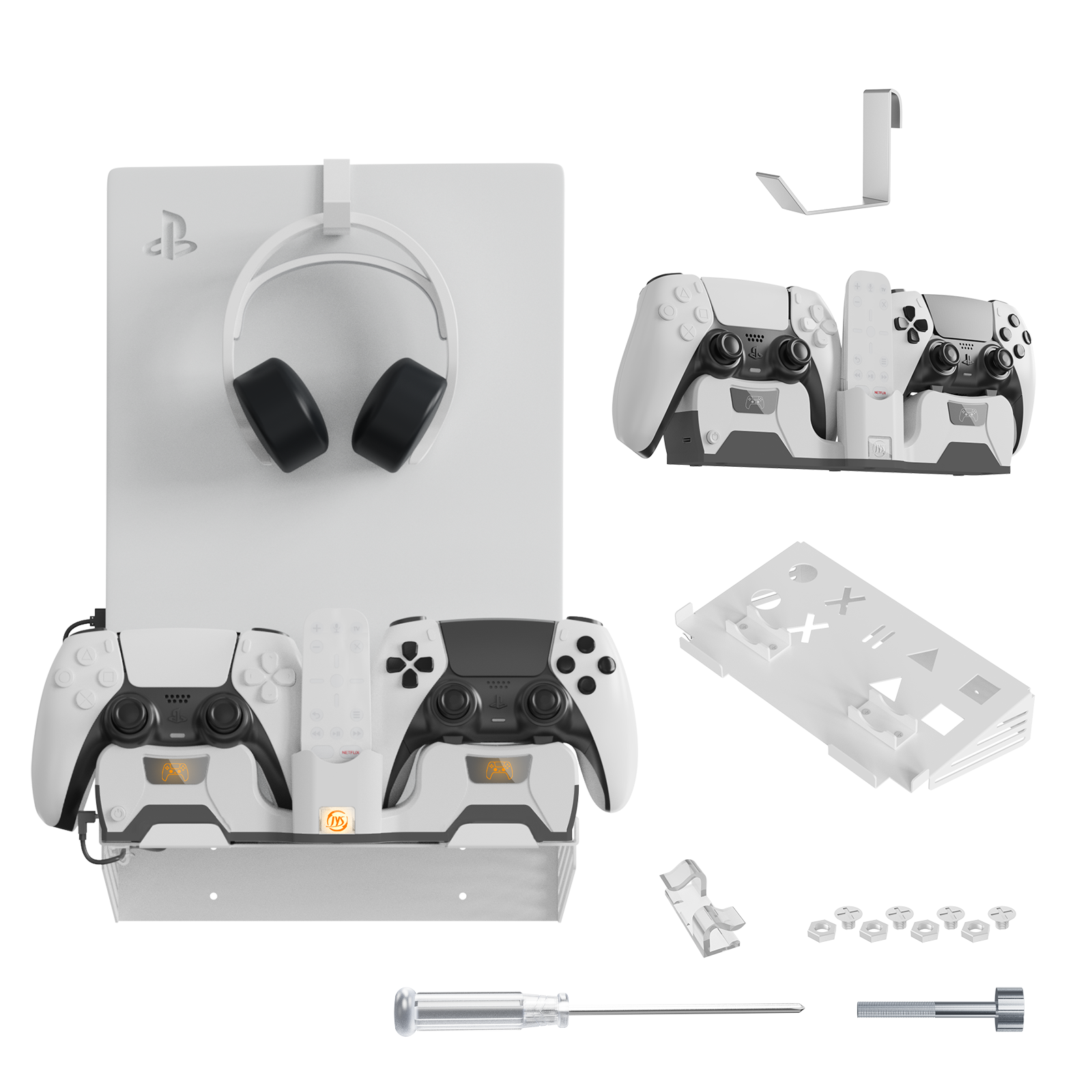 PlayCool 2-in-1 Wall Mount & Charger for PS5 with LED