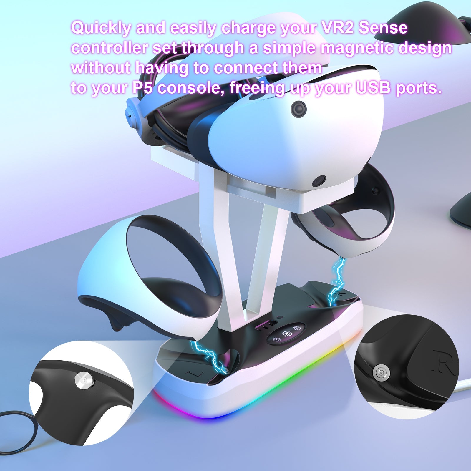 PlayCool PS VR2 – Oplaadstation voor Headset & Controllers – LED-indicatoren – Wit PlayCool