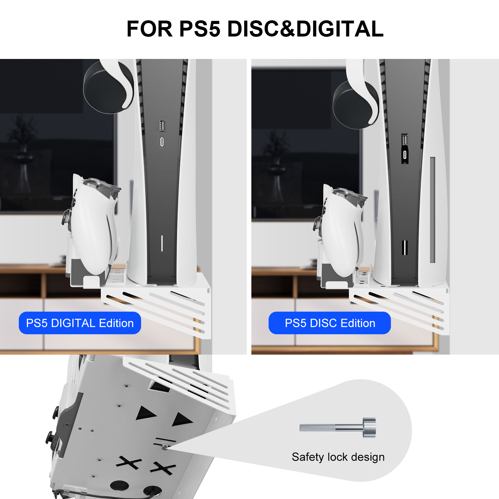 PlayCool 2-in-1 Wall Mount & Charger for PS5 with LED