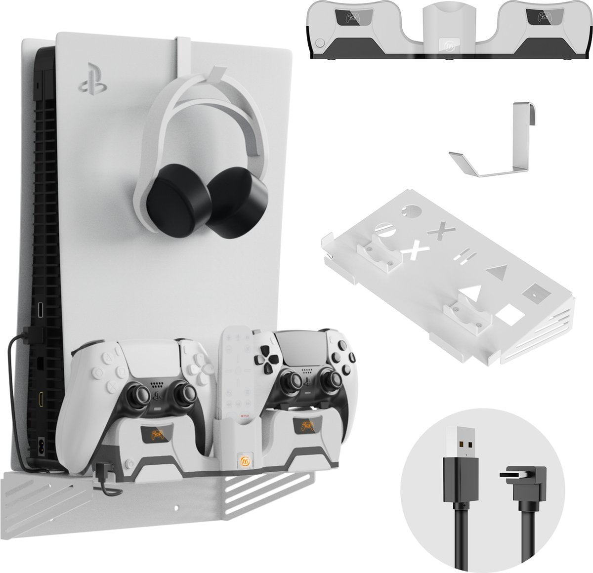 PlayCool 2-in-1 Wall Mount & Charger for PS5 with LED