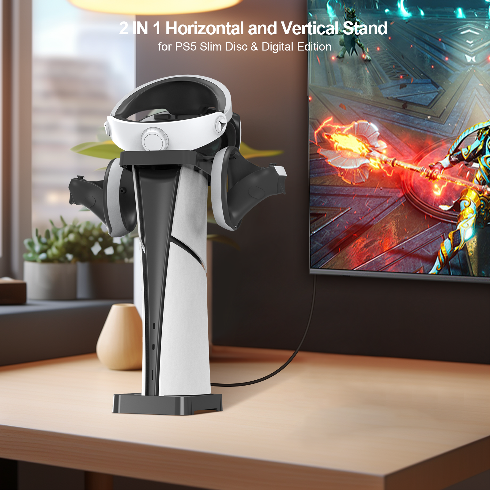 PlayCool 2-in-1 Horizontal & Vertical Stand for PS5 Slim - Black