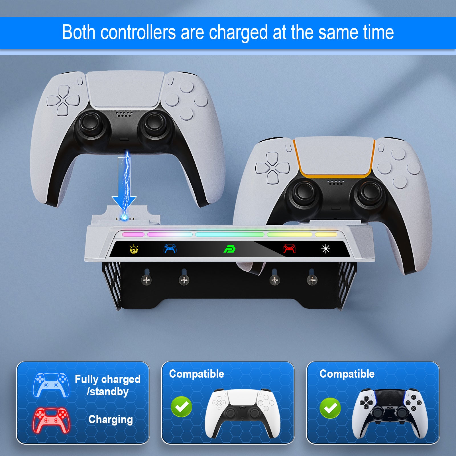 PlayCool PlayStation 5 – 2-in-1 Muurbeugel met Oplaadstation – Voor PS5 / PS5 Slim & DualSense (Edge)