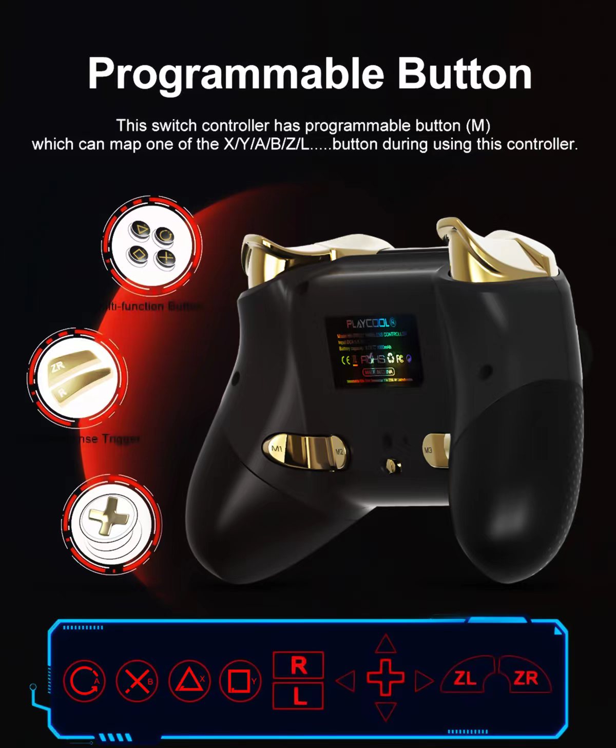 PlayCool Pro controller for Nintendo Switch/Lite/OLED - RGB, NFC, Turbo