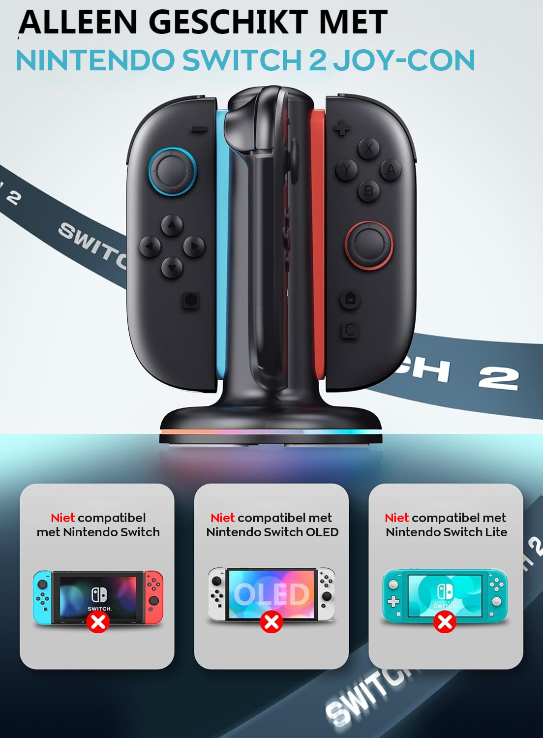 Nintendo Switch 2 Joy-Con oplader – charging dock voor 4 controllers met RGB verlichting