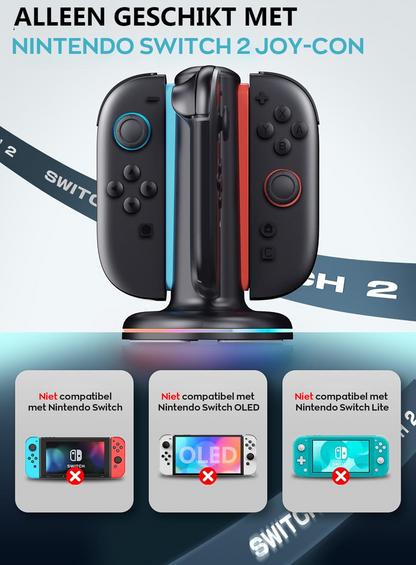 Nintendo Switch 2 Joy-Con oplader – charging dock voor 4 controllers met RGB verlichting