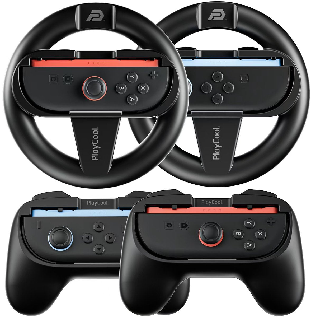 PlayCool Switch 2 – 4-in-1 Joy-Con Accessoireset – Sturen & Grips – Zwart