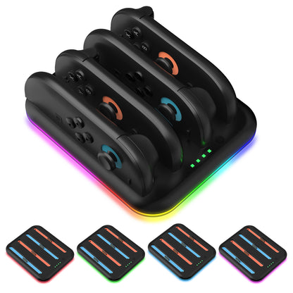PlayCool Switch 2 – Quad Charger voor 4 Joy-Con Controllers – RGB – Zwart