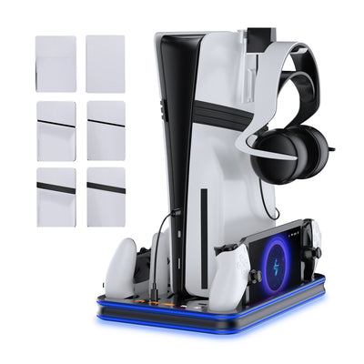 PS5 Oplaadstation & Koelstandaard– DualSense (Edge) Controller Oplader Dock – PS5 / Slim / Pro & PlayStation Portal – All-in-One