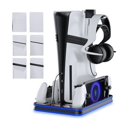 PS5 Oplaadstation & Koelstandaard– DualSense (Edge) Controller Oplader Dock – PS5 / Slim / Pro & PlayStation Portal – All-in-One
