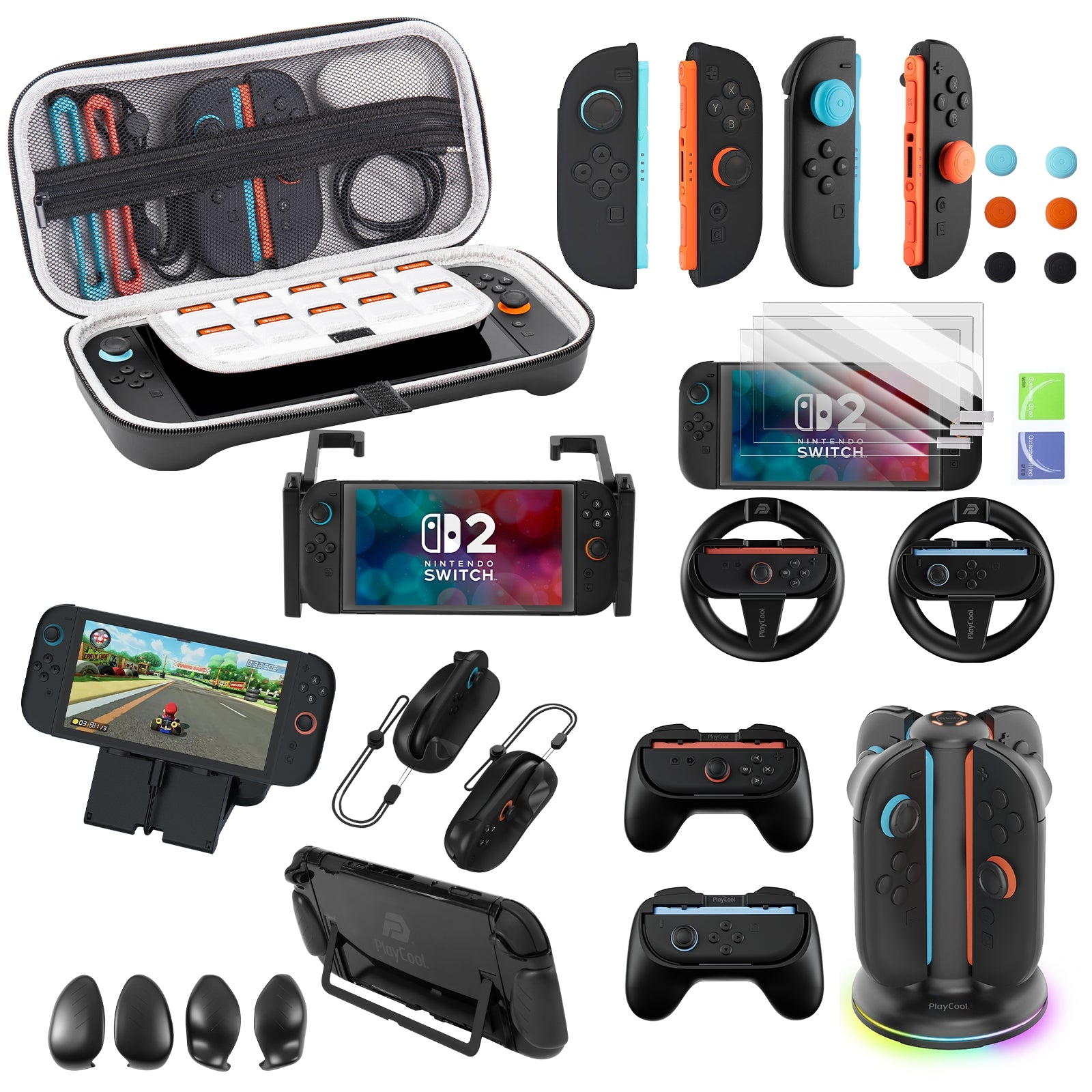 Nintendo Switch 2 oplader & accessoires bundel – 23-in-1 starter kit met charging dock, case & screenprotector