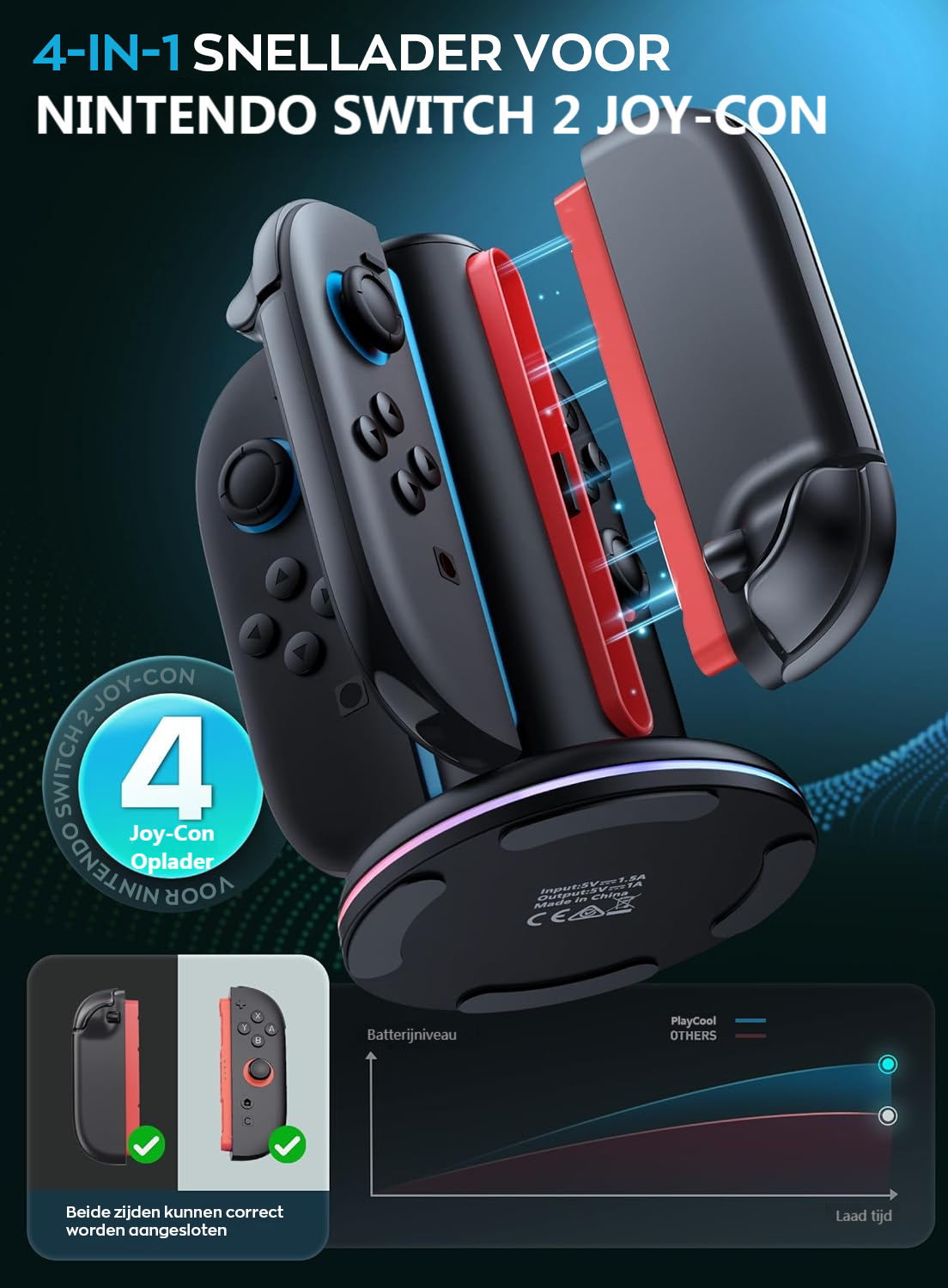 Nintendo Switch 2 Joy-Con oplader – charging dock voor 4 controllers met RGB verlichting