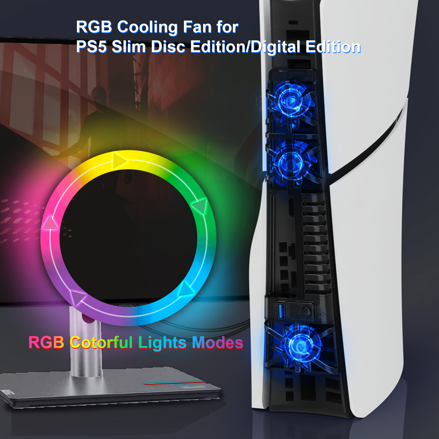 PlayCool RGB-ventilator voor PS5 slim disc en digitaal - Zwart