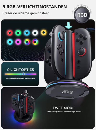 Nintendo Switch 2 Joy-Con oplader – charging dock voor 4 controllers met RGB verlichting