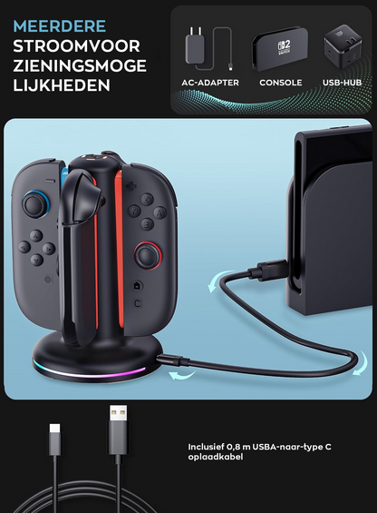Nintendo Switch 2 Joy-Con oplader – charging dock voor 4 controllers met RGB verlichting