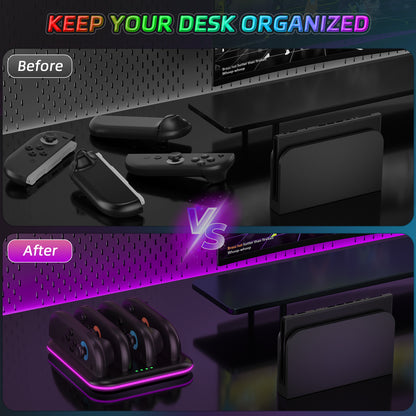 PlayCool Switch 2 – Quad Charger voor 4 Joy-Con Controllers – RGB – Zwart