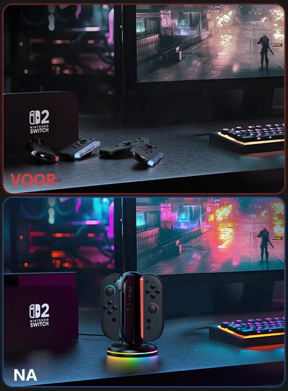 Nintendo Switch 2 Joy-Con oplader – charging dock voor 4 controllers met RGB verlichting