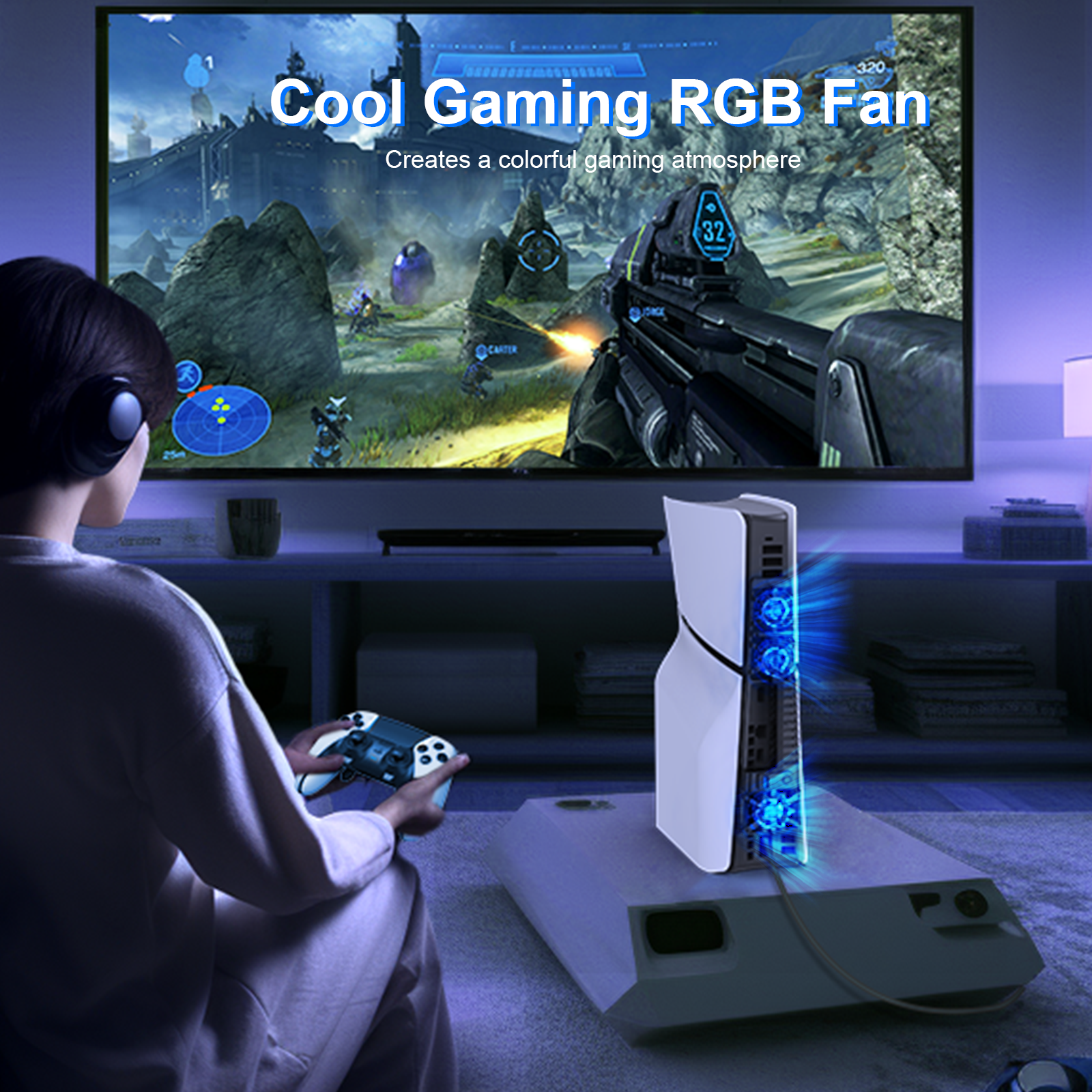 PlayCool RGB-ventilator voor PS5 slim disc en digitaal - Zwart