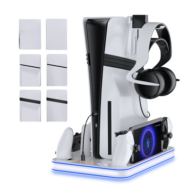 PS5 Oplaadstation & Koelstandaard– DualSense (Edge) Controller Oplader Dock – PS5 / Slim / Pro & PlayStation Portal – All-in-One (kopie)