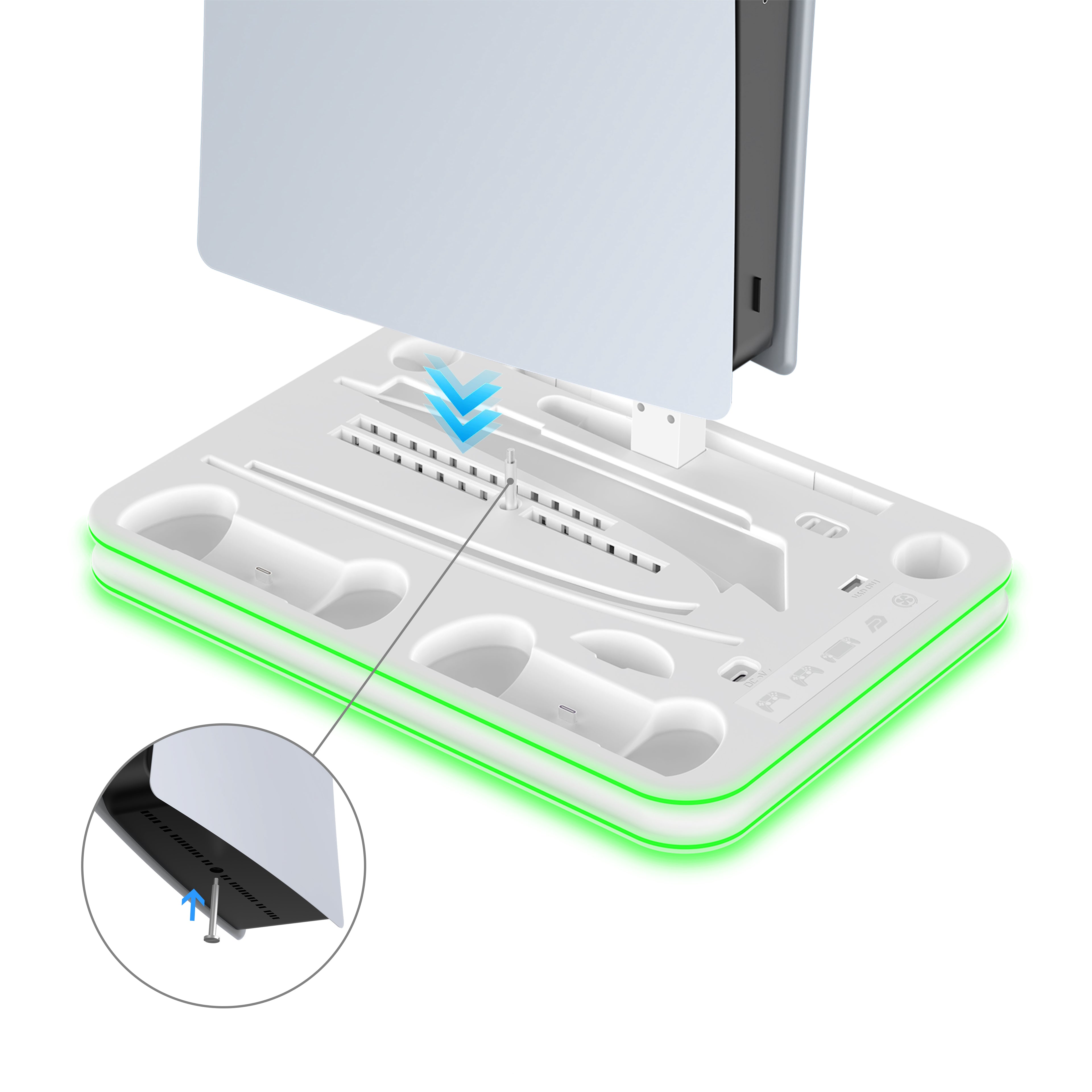 PS5 Oplaadstation & Koelstandaard– DualSense (Edge) Controller Oplader Dock – PS5 / Slim / Pro & PlayStation Portal – All-in-One (kopie)