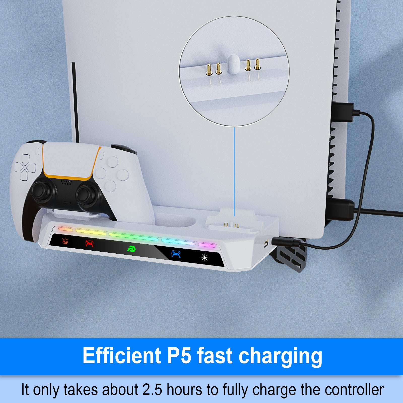 PlayCool PlayStation 5 – 2-in-1 Muurbeugel met Oplaadstation – Voor PS5 / PS5 Slim & DualSense (Edge)