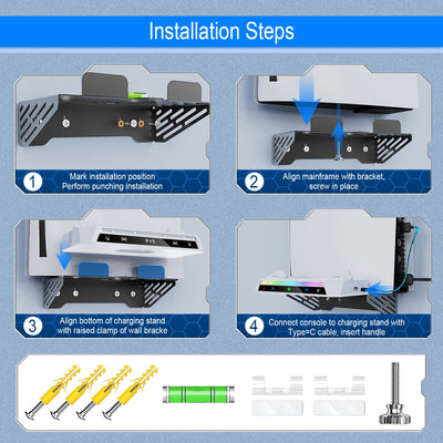PlayCool PlayStation 5 – 2-in-1 Muurbeugel met Oplaadstation – Voor PS5 / PS5 Slim & DualSense (Edge) PlayCool