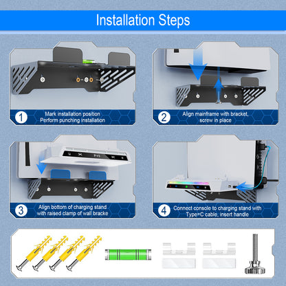 PlayCool PlayStation 5 – 2-in-1 Muurbeugel met Oplaadstation – Voor PS5 / PS5 Slim & DualSense (Edge)