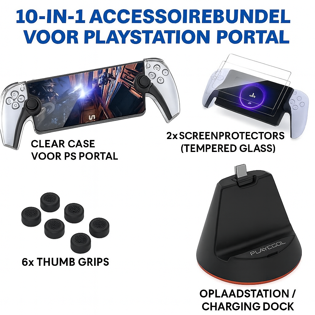 PlayCool PlayStation Portal – 10-in-1 Accessoireset – Case, Screenprotectors & Oplaadstation