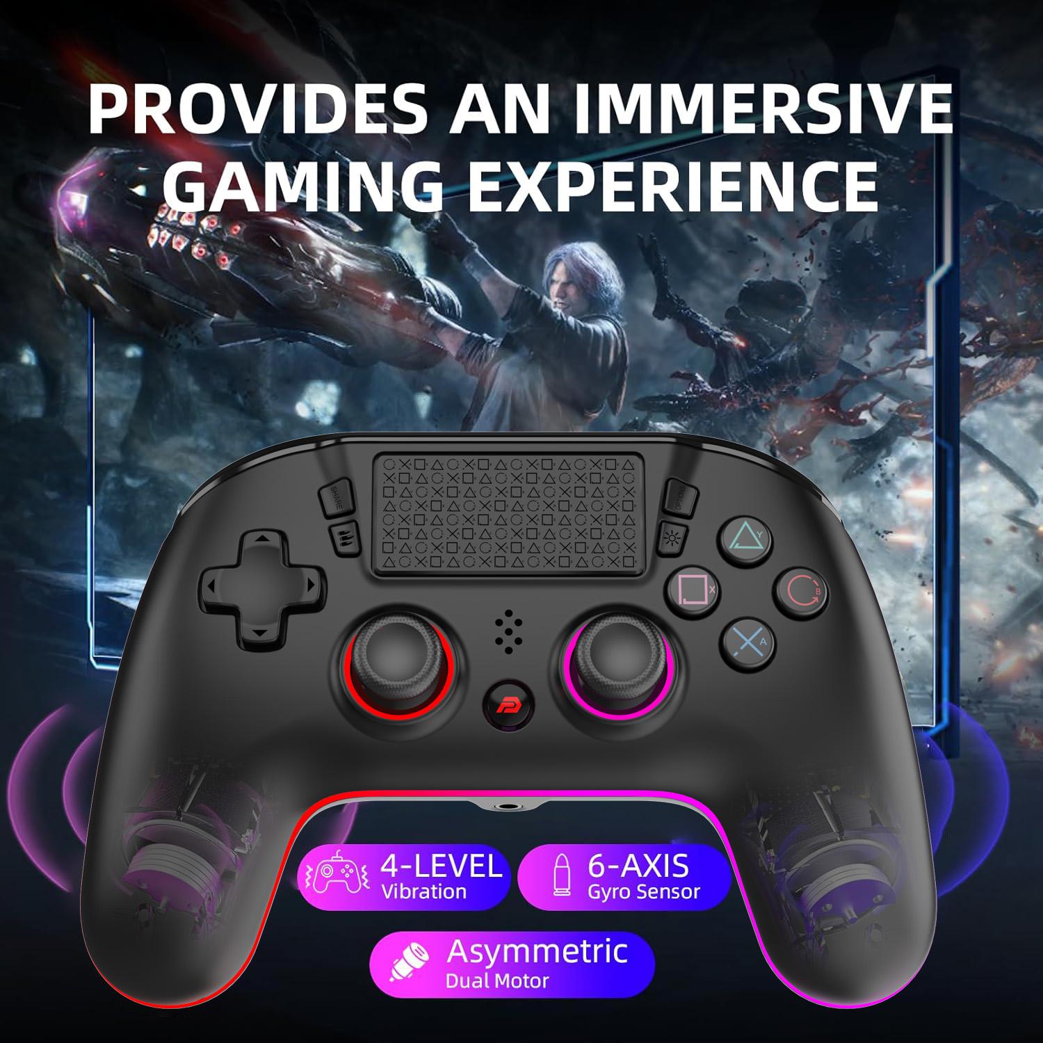 PlayCool Wireless PS4 Controller - Customizable, Hall Effect, RGB, Dual Shock - Black