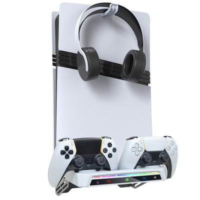 PlayCool PlayStation 5 – 2-in-1 Muurbeugel met Oplaadstation – Voor PS5 / PS5 Slim & DualSense (Edge) PlayCool