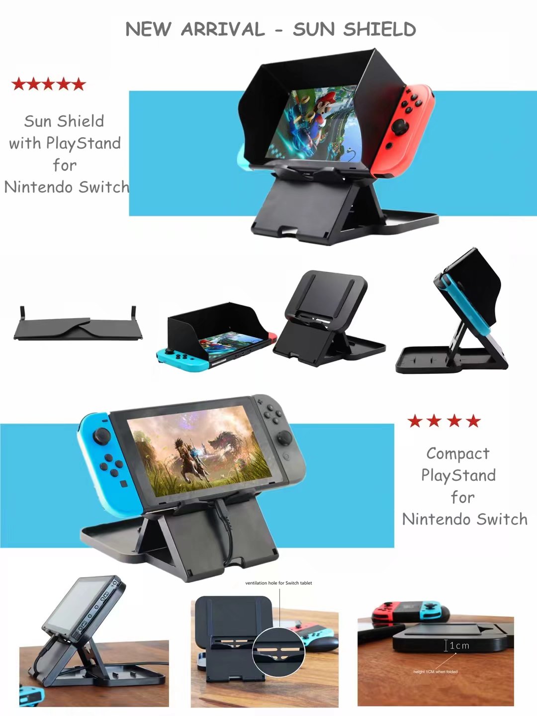 PlayCool 4-in-1 Set for Switch/Lite/OLED - Grip, Case, Stand &amp; Sunshade